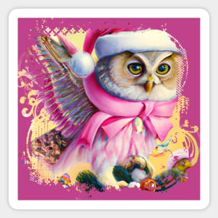 Vintage Pink Christmas Owl Sticker